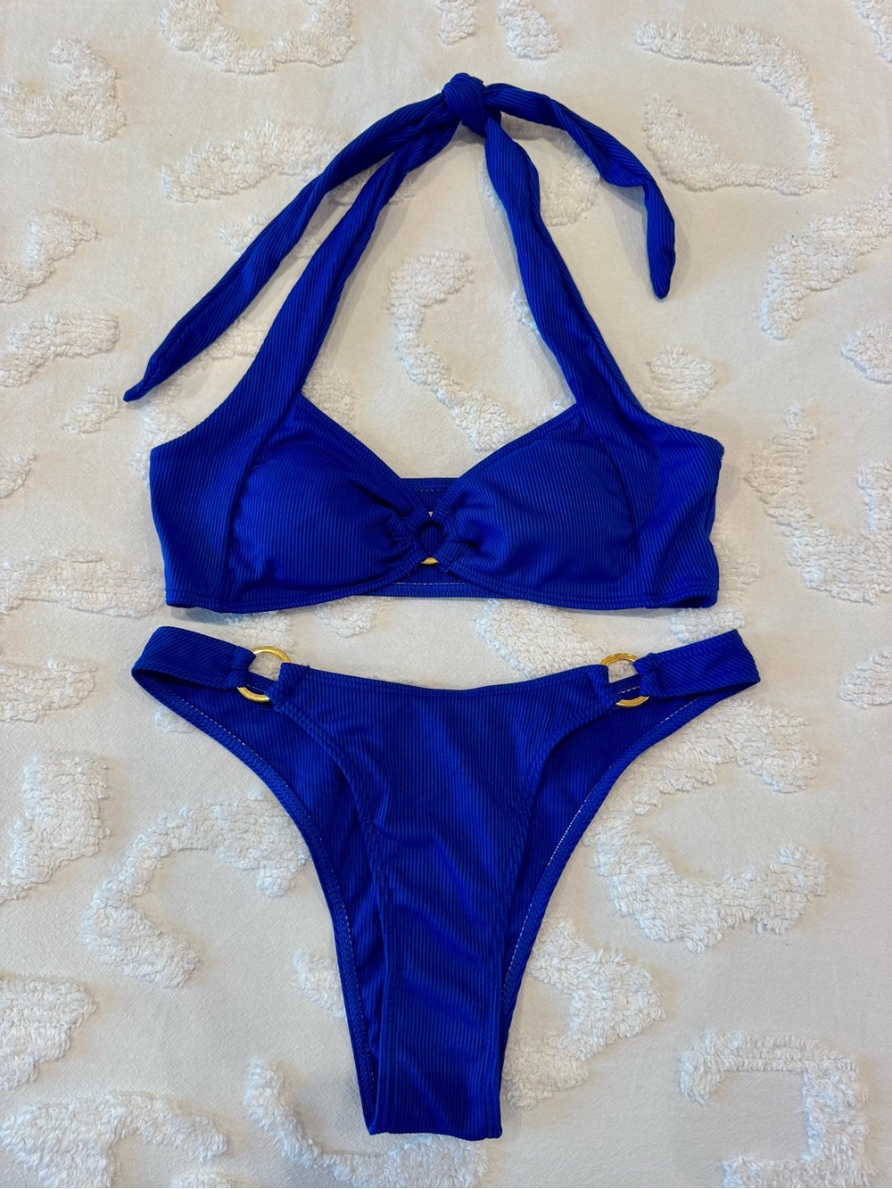 Royal Blue Ribbed Halter Bikini Set